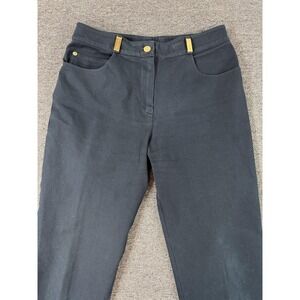 St John Sport Pants Womens 6 Black Stretch Straight Leg Gold Hardware Twill